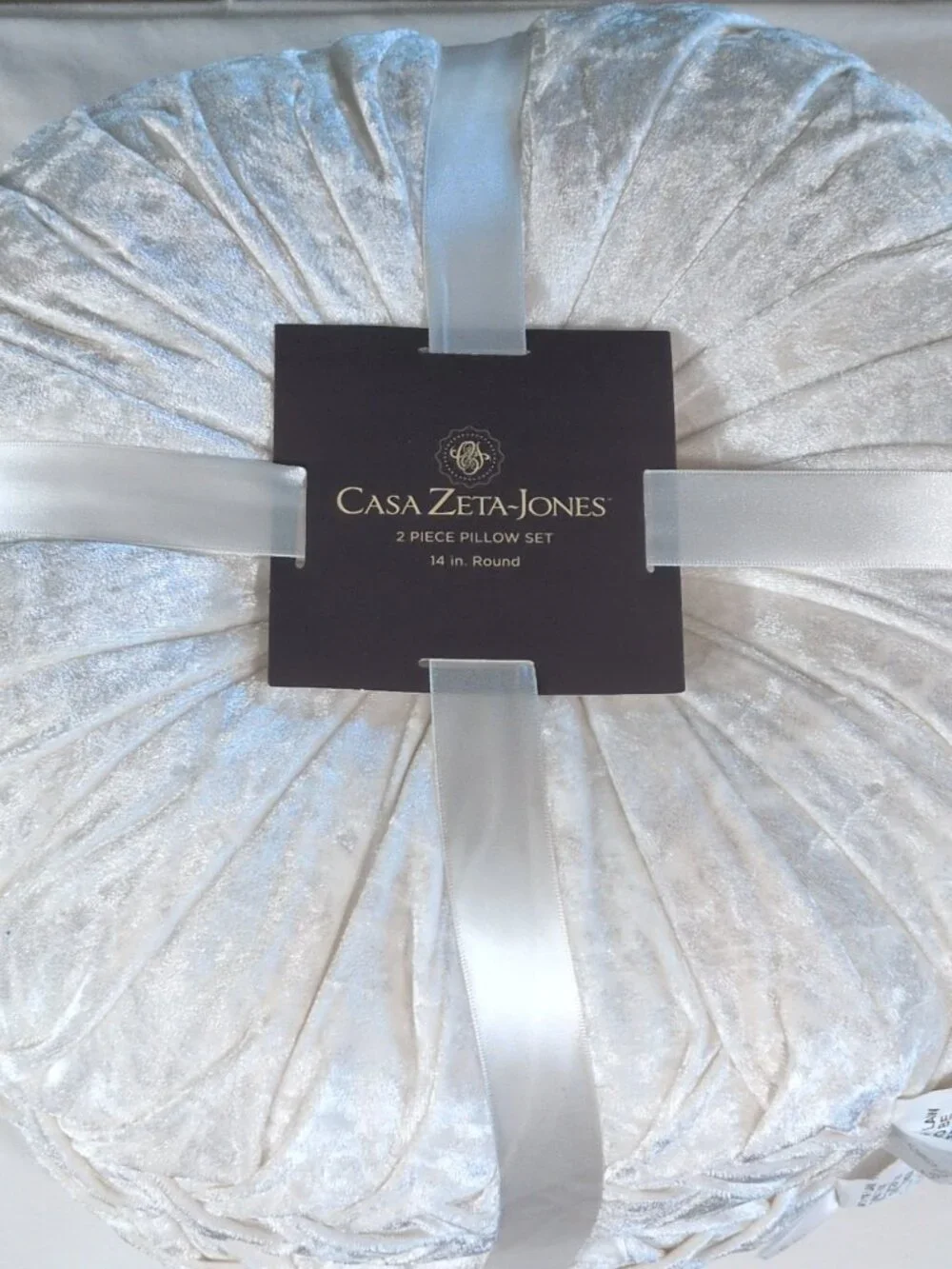 Casa Zeta-Jones 14in Round Silver Velvet Decorative Pillows Textured Set of 2